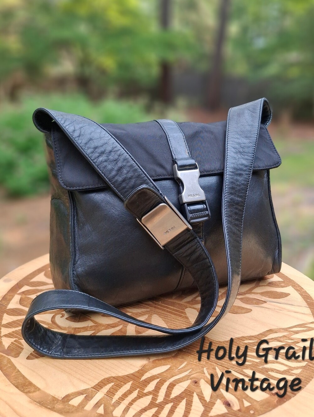VTG Y2K Prada Tessuto Nylon & Vitello Morbido Black Leather Messenger Bag